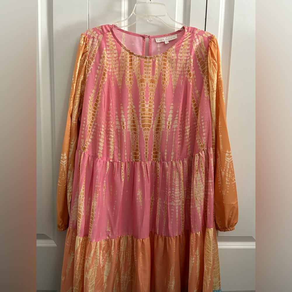 Anthropologie Pink, Yellow & Light Blue Tiered Maxi Dress - Picture 13 of 14